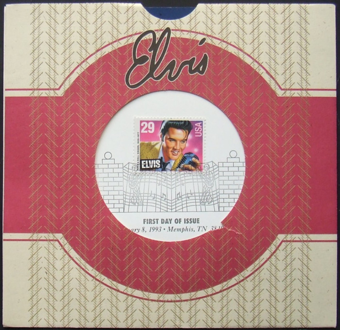 CARTON PREZENTARE - ELVIS OBLITERAT 08.01.1993 CU DIMENSIUNEA 18/18 CM.