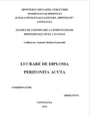 LUCRARE DE LICENTA A.M.G. - INGRIJIREA BOLNAVULUI CU PERITONITA ACUTA foto