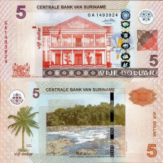 SURINAME 5 dollars 2010 UNC!!! foto