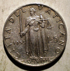 1.135 VATICAN PAPA PIUS XII JUSTITIA 5 LIRE 1953 foto