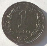 G5. ARGENTINA 1 PESO 1958, 6.41 g., Nickel Clad Steel, 25.5 mm XF **, America Centrala si de Sud