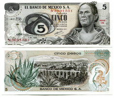 MEXICO 5 PESOS 1969 - UNC foto