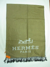 Esarfa / Fular / Sal HERMES- OLIVE- 100% CASMIR - Cadoul Ideal ! foto