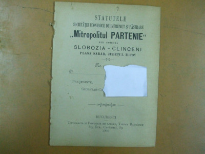 Mitrop. Partenie societate de imprumut Slobozia - Clinceni Sabar Ilfov 1903 foto