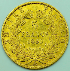 ticuzz - Franta 1859 A 5 Franci - Moneda de AUR - Napoleon III foto