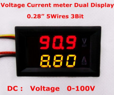 Volt-Ampermetru Voltmetru si ampermetru panou digital afisaj dublu ( rosu si galben ) DC 0 - 100V 10A Shunt Inclus + UN CADOU SURPRIZA ! foto