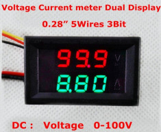 Volt-Ampermetru Voltmetru si ampermetru panou digital afisaj dublu ( rosu si verde ) DC 0 - 100V 10A Shunt Inclus + UN CADOU SURPRIZA ! foto