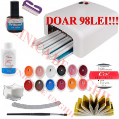 Kit unghii false cu gel+CADOU GELURI COLOR(contine lampa uv 36w,primer,finish,topcoat foto