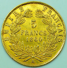 ticuzz - Franta 1860 A 5 Franci - Moneda de AUR - Napoleon III foto