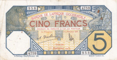 FRENCH WEST AFRICA 5 francs 1932 DAKAR VF-!!! foto