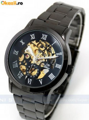 CEAS FULL AUTOMATIC TITANIUM HIGH CLASS STEAMPUNK BLACK SKELETON-MODEL 2015-BRATARA METALICA NEAGRA-POZE REALE-GARANTIE-PRET REDUS-LIVRARE IMEDIATA !! foto