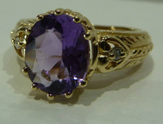 Inel aur 14k cu diamante si amethyst foto