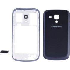 Carcasa Samsung S7562 Galaxy S Duos 3 piese albastru inchis Originala NOUA (mijloc / miez / corp, buton meniu / home si capac baterie / spate ) foto