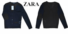 Zara Man ORIGINAL - Cardigan barbati, subtire cu petice, bleumarin cu maro. MARIME L. OUTLET Arad. Produse Noi Originale. REDUSE! foto