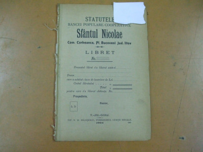 Sfantul Nicolae banca populara Corbeanca Bucoveni Ilfov statute Targu Jiu 1904 foto