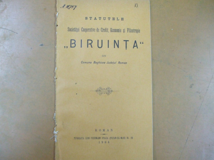 Biruinta societate de credit Boghicea Roman statute Roman 1904 tip Leon Friedman