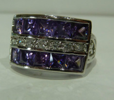 Inel aur alb 14k cu diamante si Amethyst foto