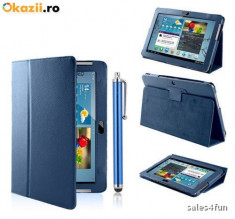 Husa tip stand Samsung Galaxy Tab 2 10.1&amp;#039; P5100/P5110/P5113 &amp;quot;DARK BLUE* + Folie Protectie Ecran + Touch Pen Gratis foto