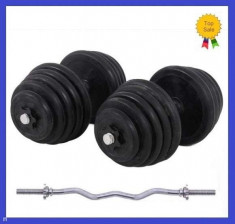 Set gantere cauciucate 2x25KG/Brat 50 KG 2x25 kg 50kg + Bara cromata Z haltere foto