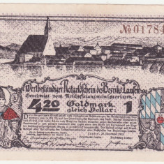 (3) Gold-Notgeld LAUFEN, Bezirk, 4,20 Goldmark gleich 1 Dollar, 26.11.1923 (NOTGELD CU ACOPERIRE IN AUR) - MAI RAR
