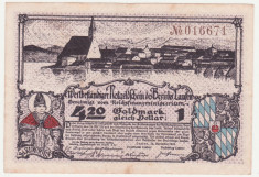 (4) Gold-Notgeld LAUFEN, Bezirk, 4,20 Goldmark gleich 1 Dollar, 26.11.1923 (NOTGELD CU ACOPERIRE IN AUR) - MAI RAR foto