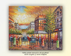 Parisul vechi - bulevard animat (1) - ulei in cutit 60x50cm foto