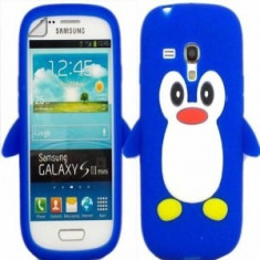 Husa silicon pinguin albastru Samsung Galaxy S3 Mini i8190 + folie protectie cadou