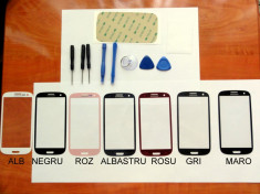 Sticla + Adeziv + Ustensile pentru SAMSUNG GALAXY S3 i9300 ,ALB,NEGRU,ALBASTRU,GRI,ROSU,MARO,ROZ ( geam ecran display sparta crapata kit pebble blue) foto