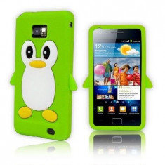 Husa silicon verde pinguin Samsung Galaxy S2 + folie protectie cadou foto