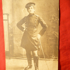 Fotografie- Carte postala circulata 1913- Leonard in uniforma ,cu autograful actorului imprimat pe poza