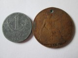 1 KORUNA CEHIA SI MORAVIA 1943(OCUPATIA GERMANA WWII)+1PENNY 1915, Europa