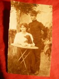 Fotografie - Militar ,Femeie si Caine , inc. sec.XX , dim.= 6,5x 11 cm