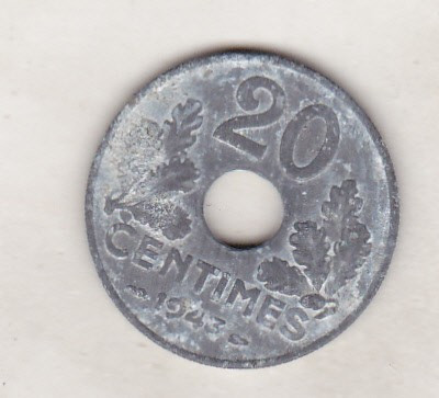 bnk mnd Franta 20 centimes 1943