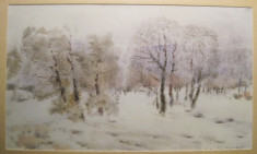 C Radinschi - Peisaj de iarna tablou inramat pictura acuarela arta moderna foto