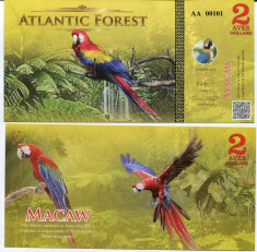 ATLANTIC FOREST- 2 AVES DOLLARS 2015- UNC!! foto