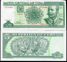 CUBA- 5 PESOS 2012- UNC!! foto