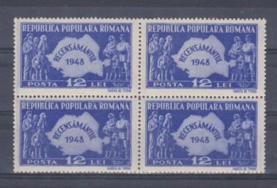 1948 - RECENSAMANTUL - IN BLOC DE PATRU - MNH foto