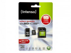 Card memorie MicroSD 16 GB clasa 10 cu adaptor SD si USB Intenso foto