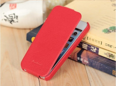 Husa / toc piele NATURALA iPhone 5, 5s lux, tip flip cover, culoare ROSU foto