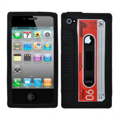 Husa neagra retro iphone 4 din silicon model caseta + folie foto