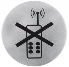 Semn indicator pentru interzicere utilizare telefoane mobile (din inox), ? 7.5 cm foto