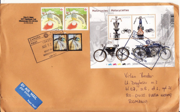 Plic circulat Canada- Romania- tema motociclete