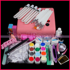 Kit profesional gel UV lampa UV 36W 12 geluri colorate 15 pensule manichiura foto