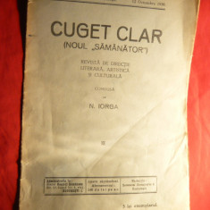 Revista - Cuget Clar - Noul Semanator - condusa de N. Iorga - 1939 12 oct