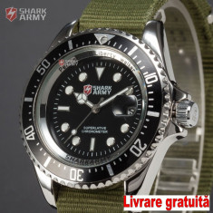 SHARK ARMY ceas mana tip militar cu chinga kaki *Bonus una chinga NATO 20mm foto