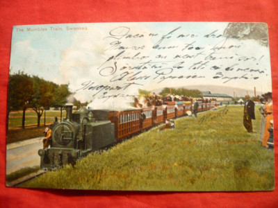 Ilustrata- Locomotiva si tren pt. pasageri Mumbles- Swansea , circ. 1906 Anglia foto