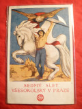 Ilustrata -Al 7-lea Festival Sokolske 1920 Cehoslovacia ,grafica deosebita, Necirculata, Printata