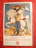 Ilustrata -Al 7-lea Festival Sokolske 1920 Cehoslovacia ,grafica deosebita