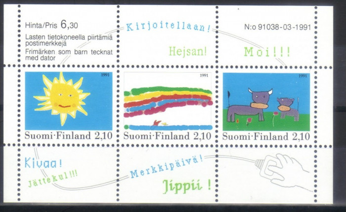 FINLANDA 1991, Desene de copii, Fauna, serie neuzata, MNH