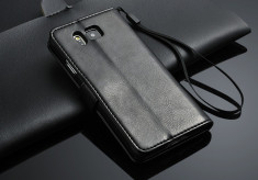 Husa protectie piele fina Samsung Galaxy ALPHA lux, flip cover portofel, NEGRU foto
